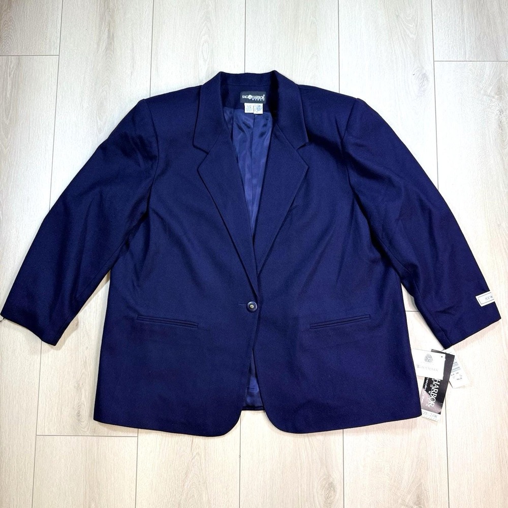 VTG Sag Harbor 100% Wool Navy Blazer Jacket 24W NWT Lined One Button Classic‎